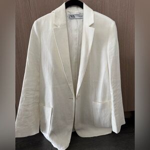 ZARA Oversized White Linen Cotton Blazer S